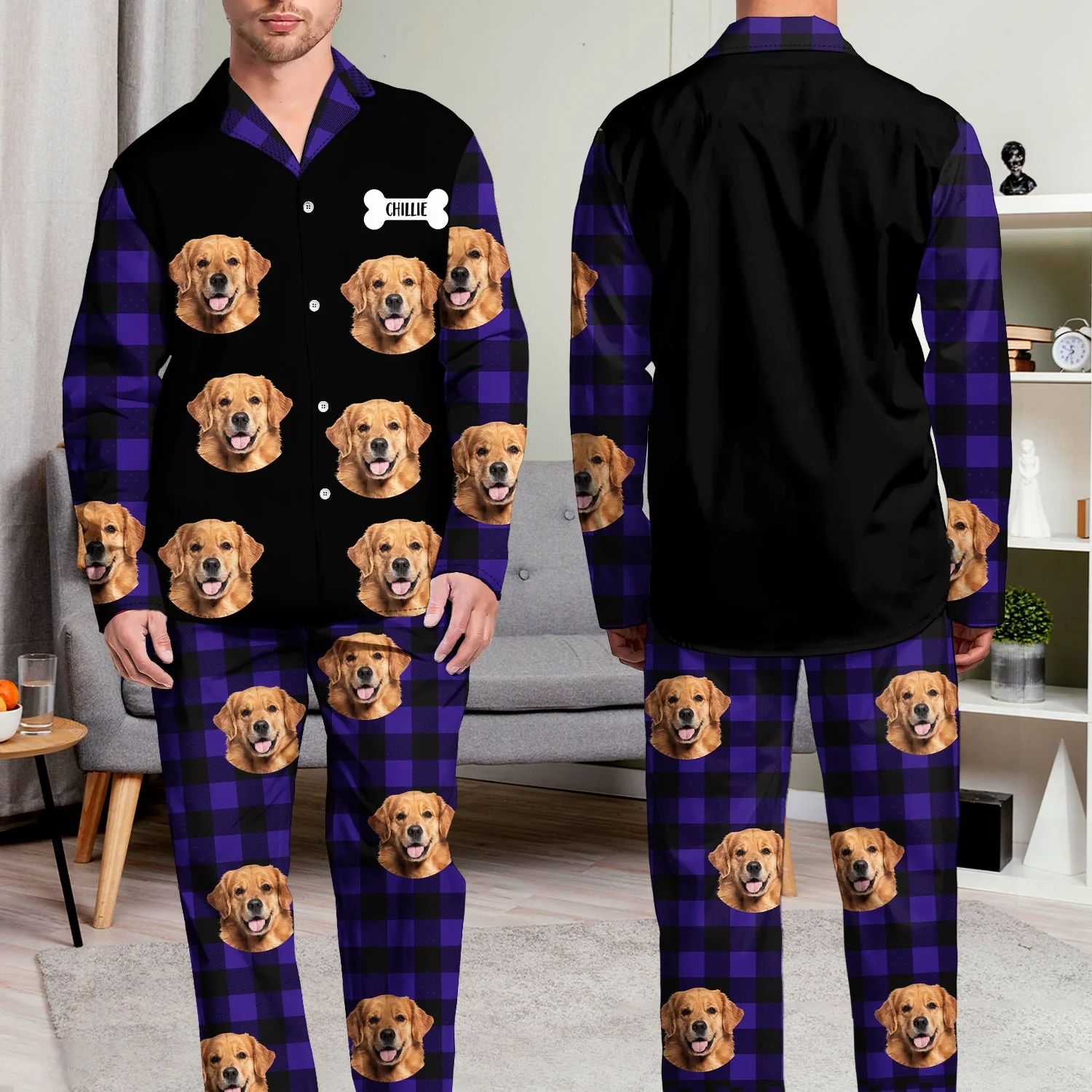 Custom Photo Family Dog Cat Face - Gift For Pet Lovers, Family Members - Personalized Long Pajamas Set - Image 6