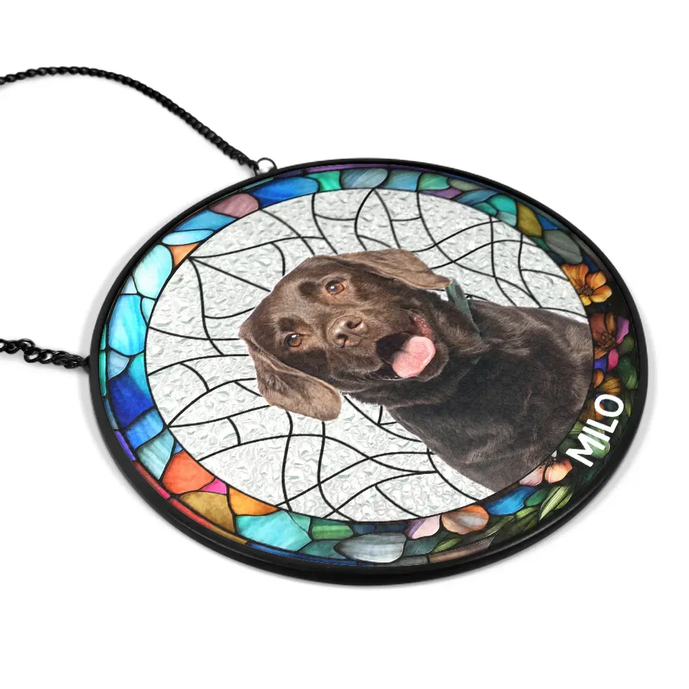 Custom Photo Family Dog Cat - Personalized Stained Glass Window Hanging Suncatcher - Image 3