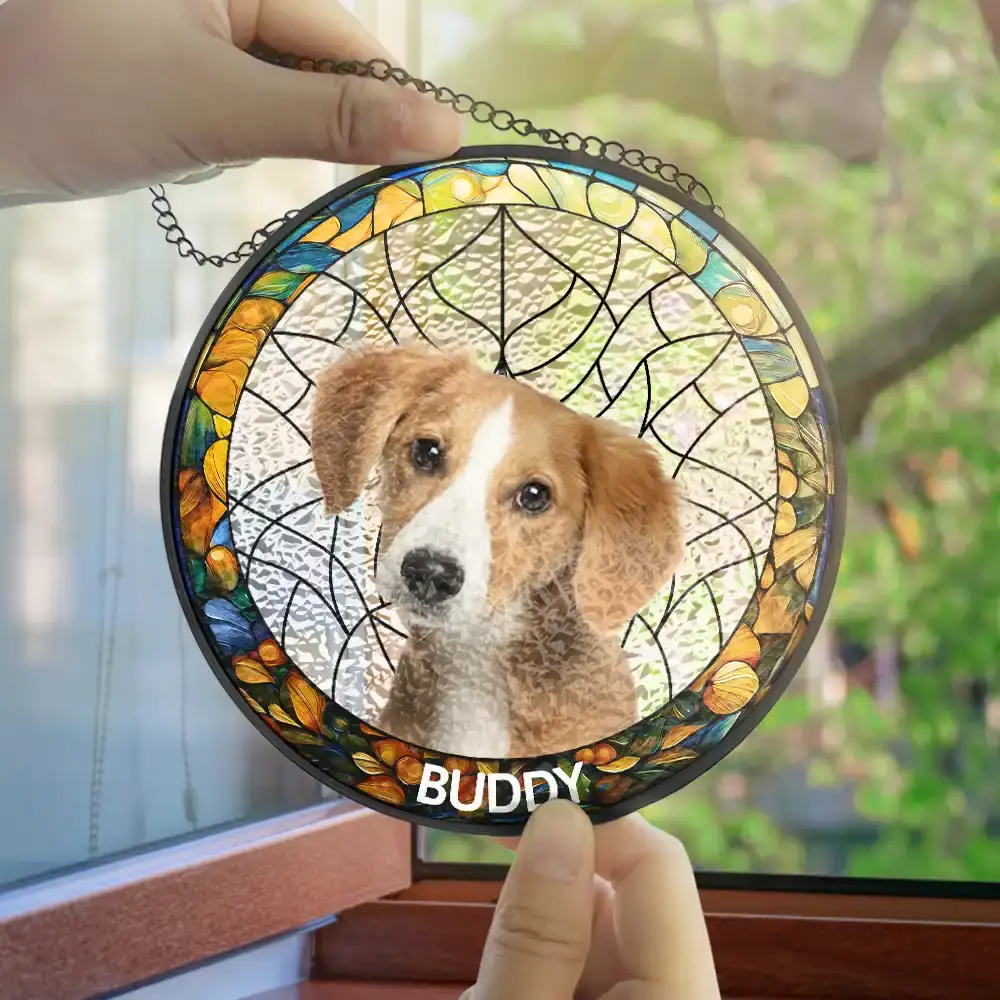 Custom Photo Family Dog Cat - Personalized Stained Glass Window Hanging Suncatcher - Image 5