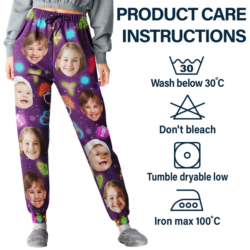 Custom Photo Family Face Neon Style Light It Up - Personalized Pajama Pants - Image 6