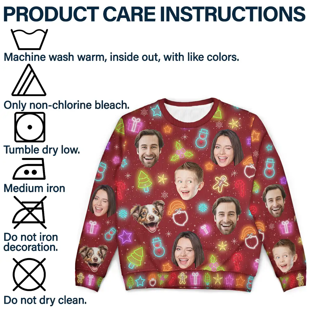 Custom Photo Family Face Neon Style Light It Up - Personalized Unisex Ugly Sweater - Image 8