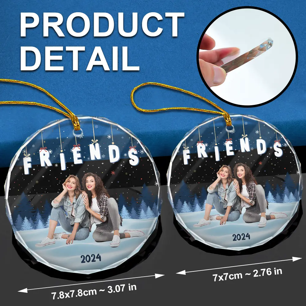 Custom Photo Family Friends Besties Sisters Sitting Together - Personalized Circle Glass Ornament - Image 7