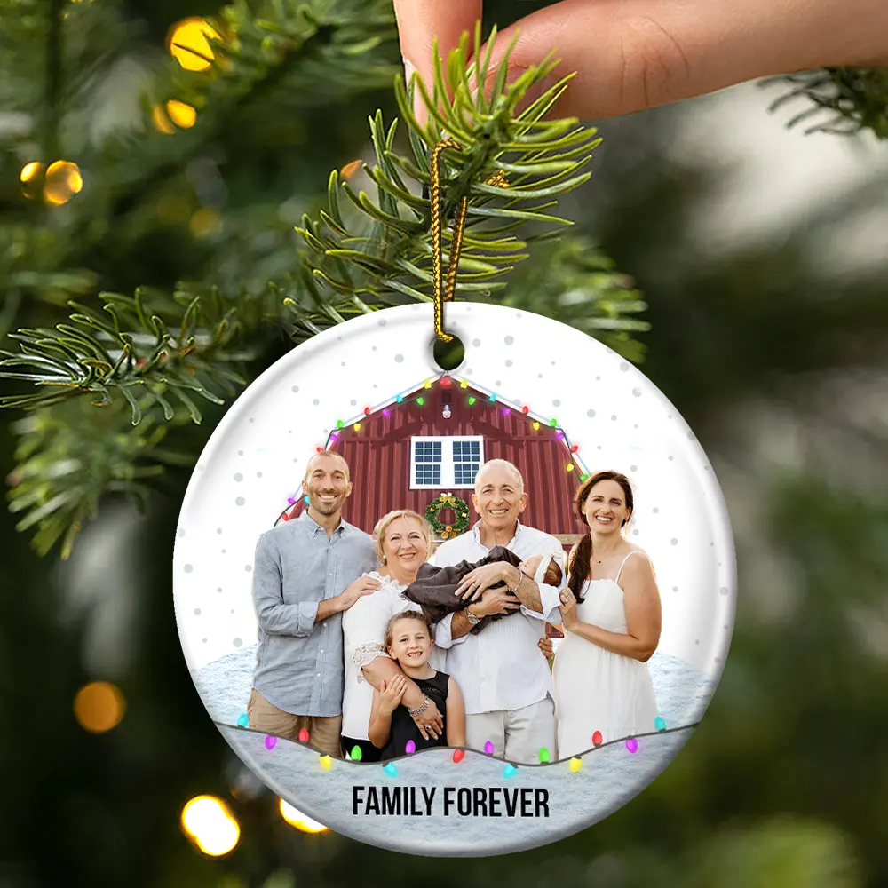 Custom Photo Family Friends Snow - Personalized Circle Ceramic Ornament - Image 4