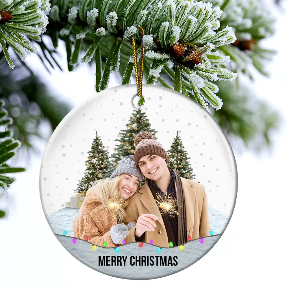 Custom Photo Family Friends Snow - Personalized Circle Ceramic Ornament - Image 5