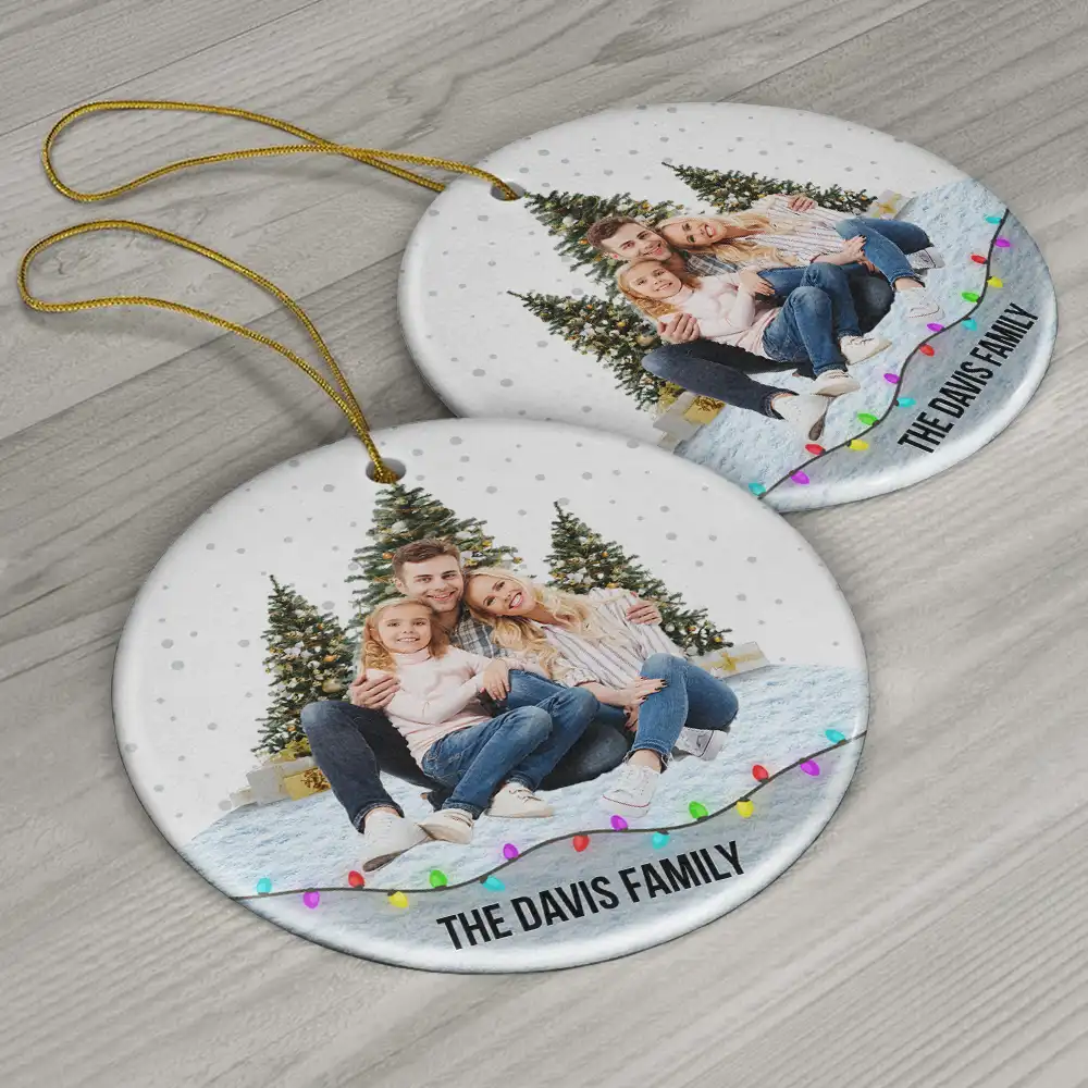 Custom Photo Family Friends Snow - Personalized Circle Ceramic Ornament - Image 7