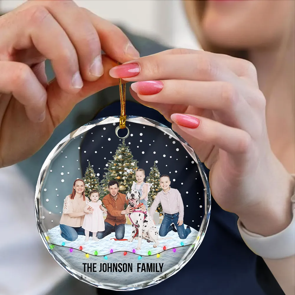 Custom Photo Family Friends Snow - Personalized Circle Glass Ornament - Image 5