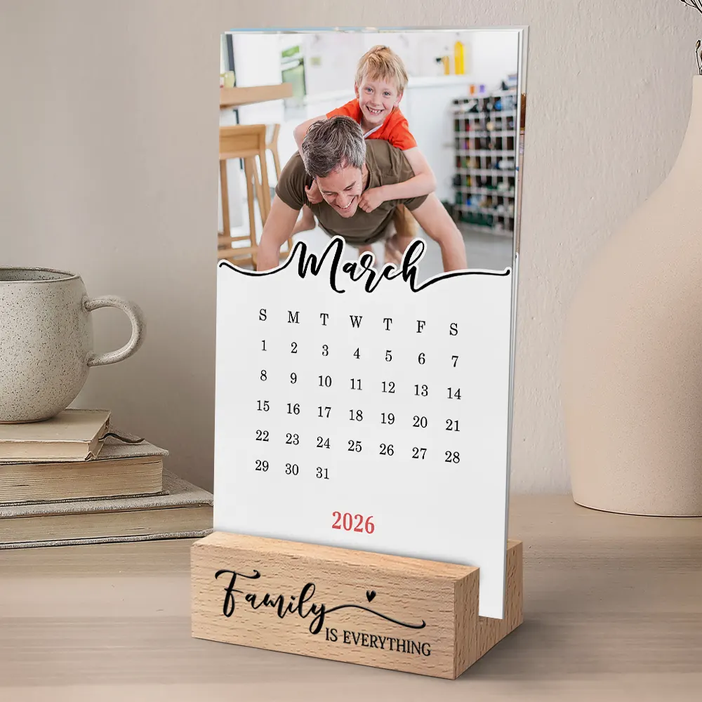 Custom Photo Family Is Everything - Personalized Calendar With Wooden Stand - Image 4