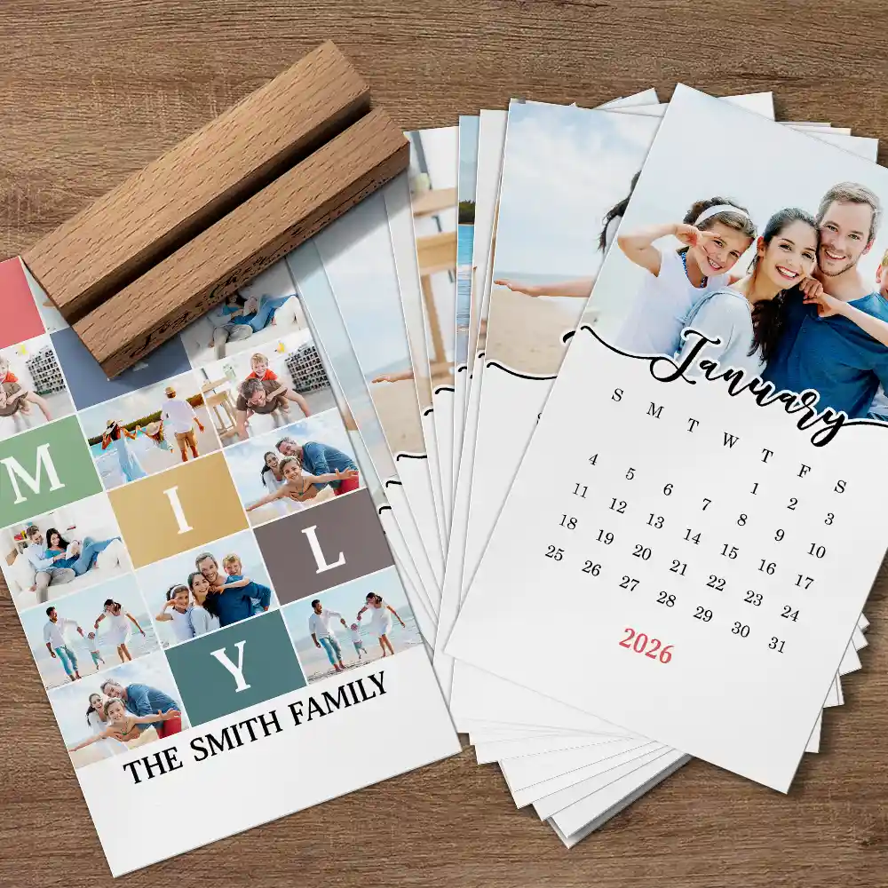 Custom Photo Family Is Everything - Personalized Calendar With Wooden Stand - Image 5