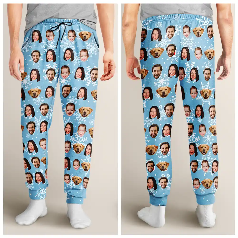 Custom Photo Family Kid Pet Funny Face Custom Bright Festive Color - Personalized Pajama Pants - Image 5