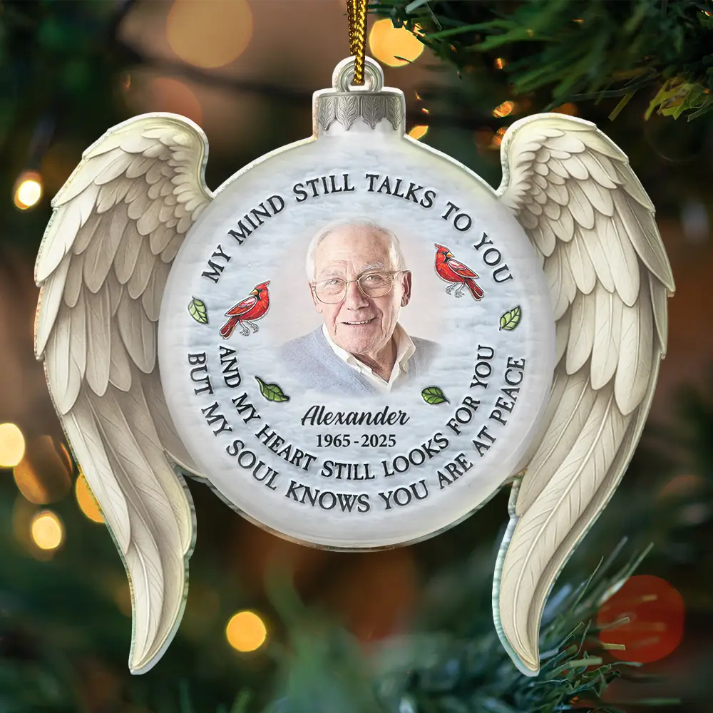 Custom Photo Family Memorial My Mind Still Talks To You - Personalized Custom Shaped Acrylic Ornament - Image 3