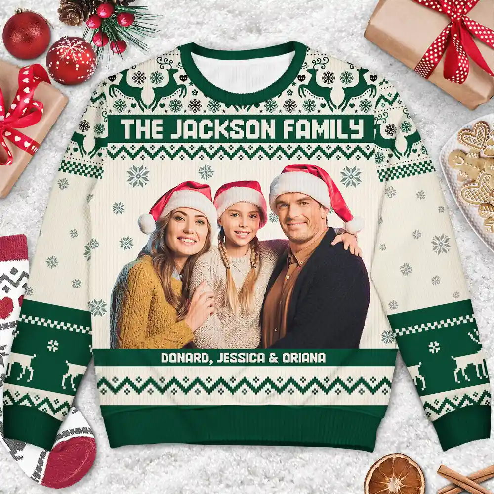 Custom Photo Family Merry Christmas - Personalized Unisex Ugly Sweater - Image 4