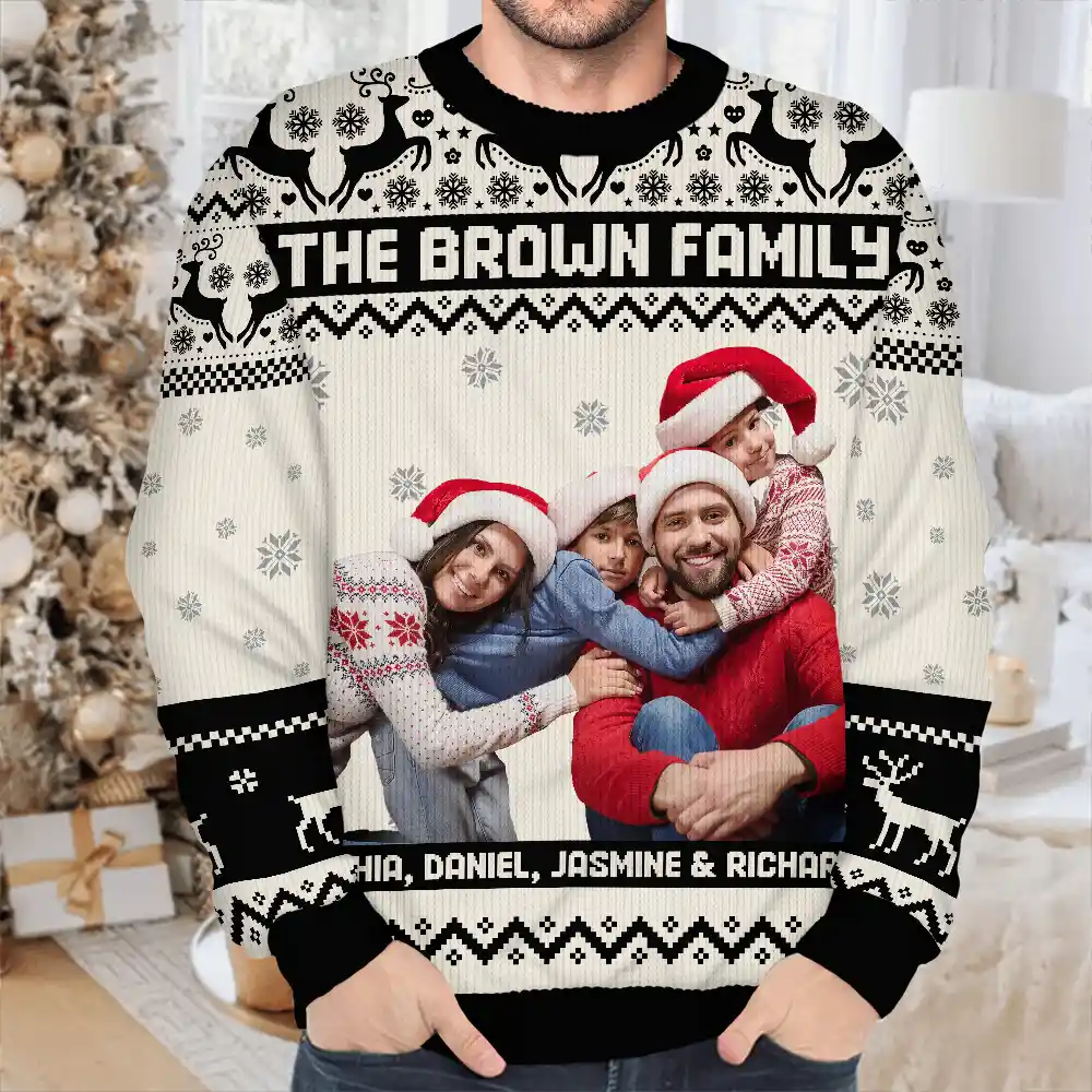Custom Photo Family Merry Christmas - Personalized Unisex Ugly Sweater - Image 5