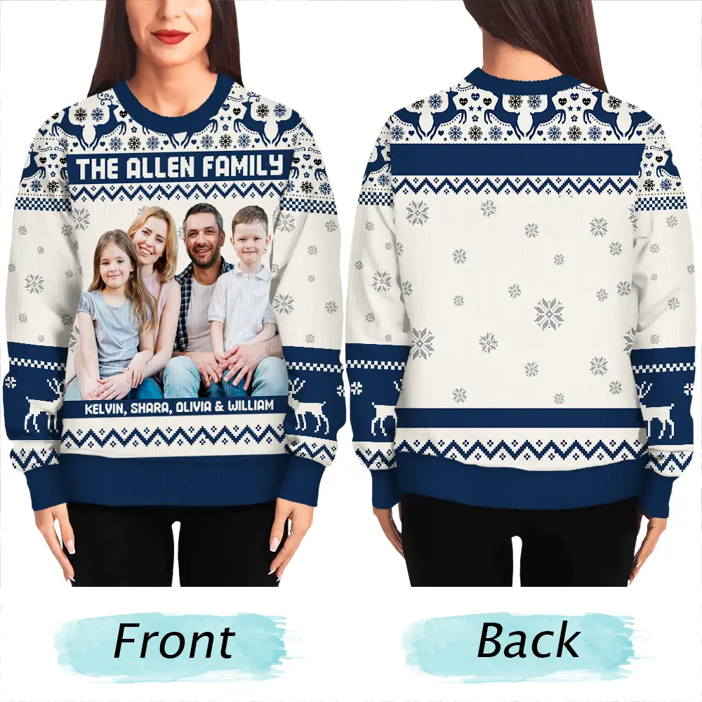 Custom Photo Family Merry Christmas - Personalized Unisex Ugly Sweater - Image 6