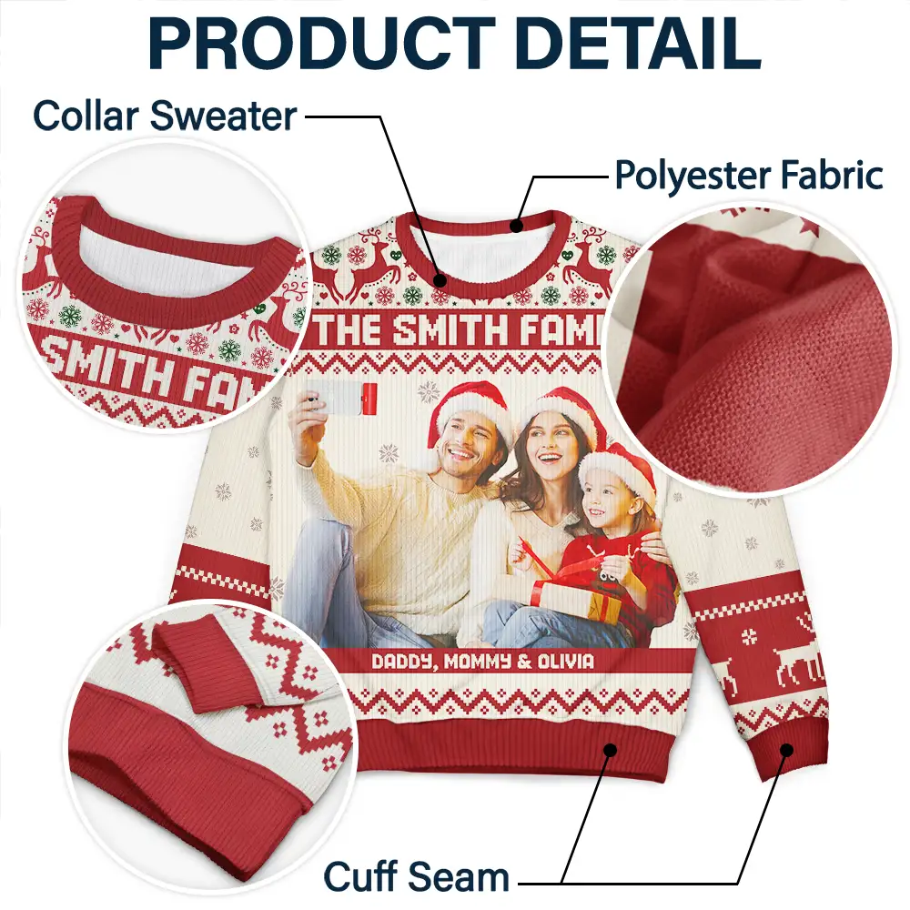Custom Photo Family Merry Christmas - Personalized Unisex Ugly Sweater - Image 7