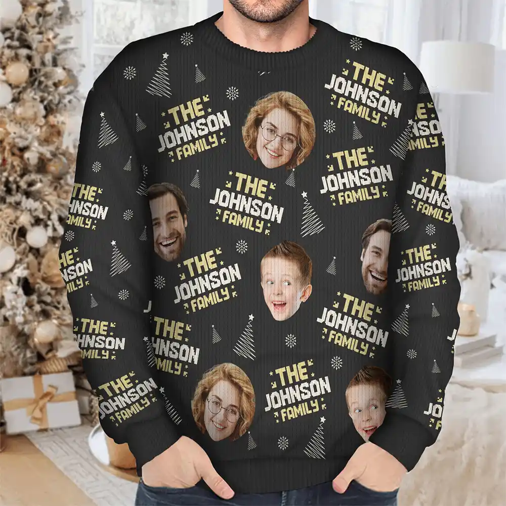 Custom Photo Family Name - Personalized Unisex Ugly Sweater - Image 5