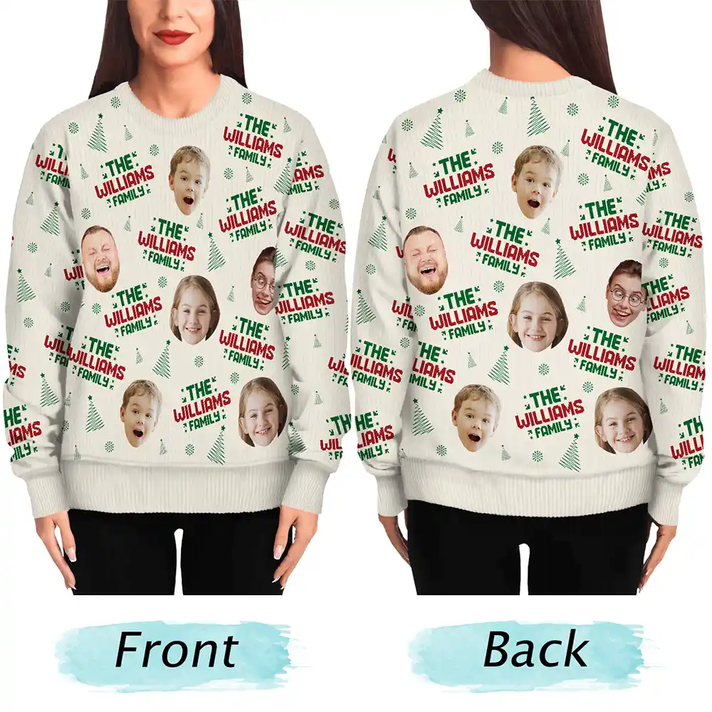 Custom Photo Family Name - Personalized Unisex Ugly Sweater - Image 6