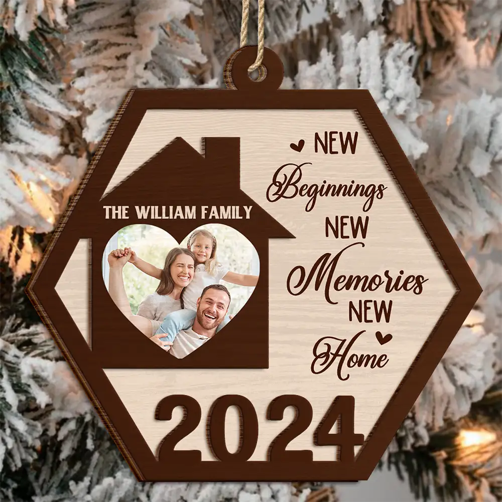 Custom Photo Family New Beginnings New Memories New Home - Personalized 2-Layered Wooden Ornament - Image 3