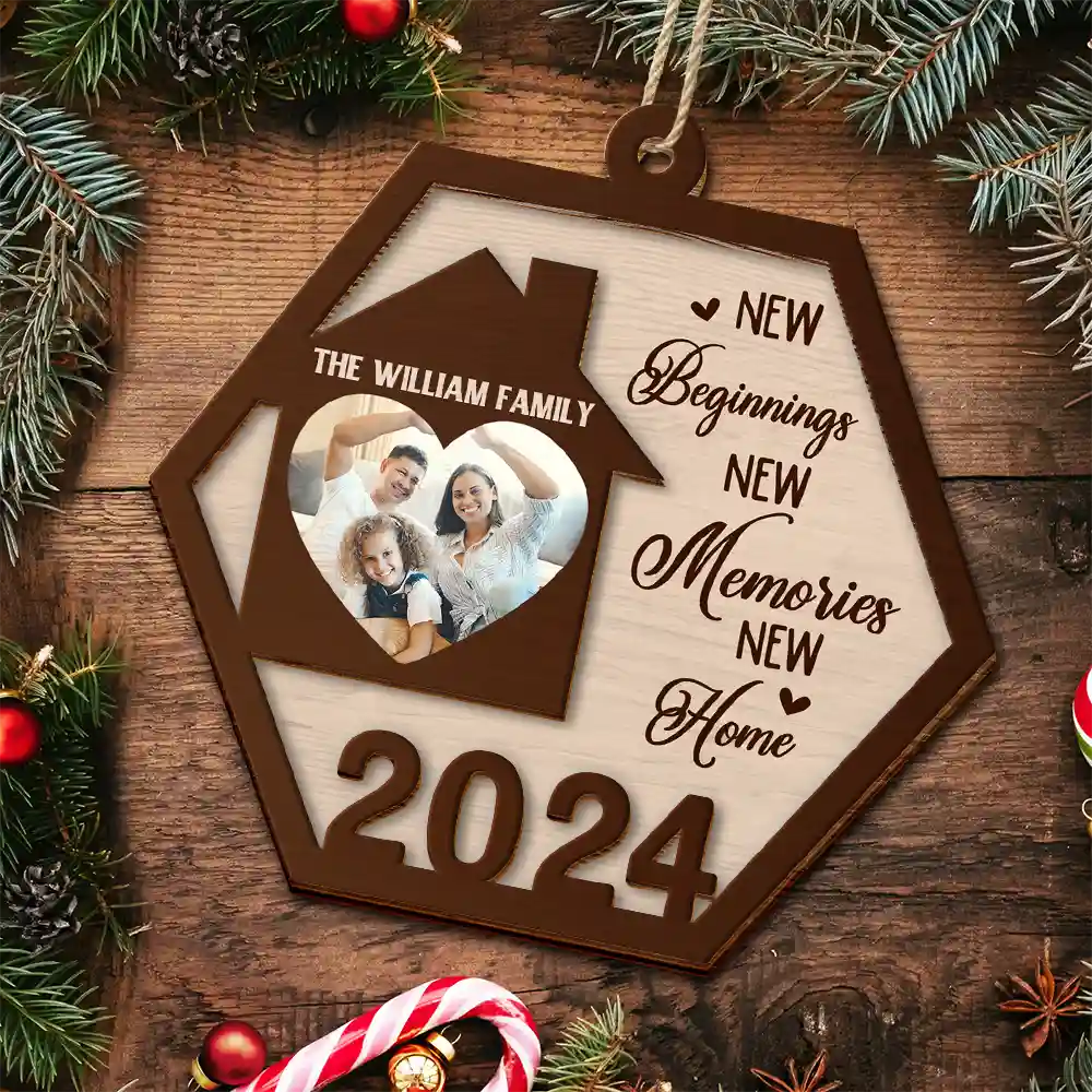 Custom Photo Family New Beginnings New Memories New Home - Personalized 2-Layered Wooden Ornament - Image 5