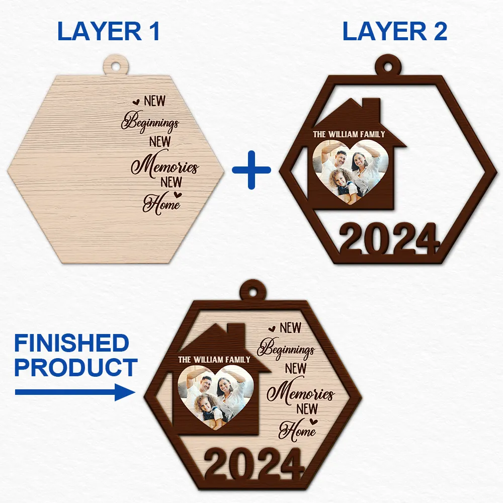 Custom Photo Family New Beginnings New Memories New Home - Personalized 2-Layered Wooden Ornament - Image 6