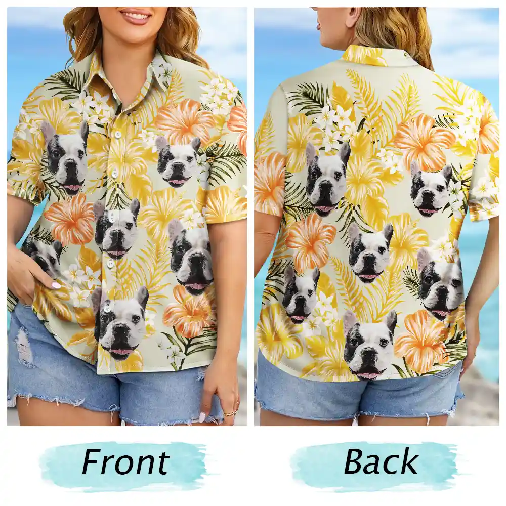 Custom Photo Family Pet Face Tropical Background - Personalized Hawaiian Shirt - Image 7
