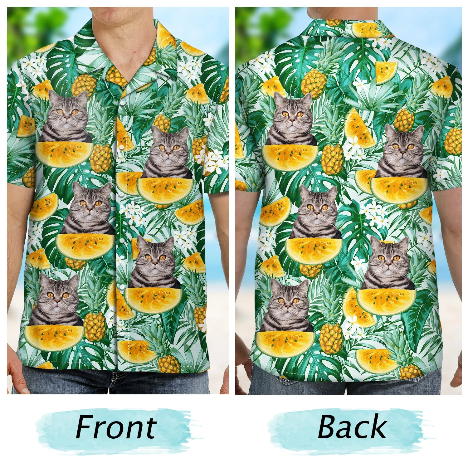 Custom Photo Family Pet Lovers - Beach Hawaiian Shit, Gift For Man, Gift For Pet Lovers - Personalized Custom Hawaiian Shirt - Image 2