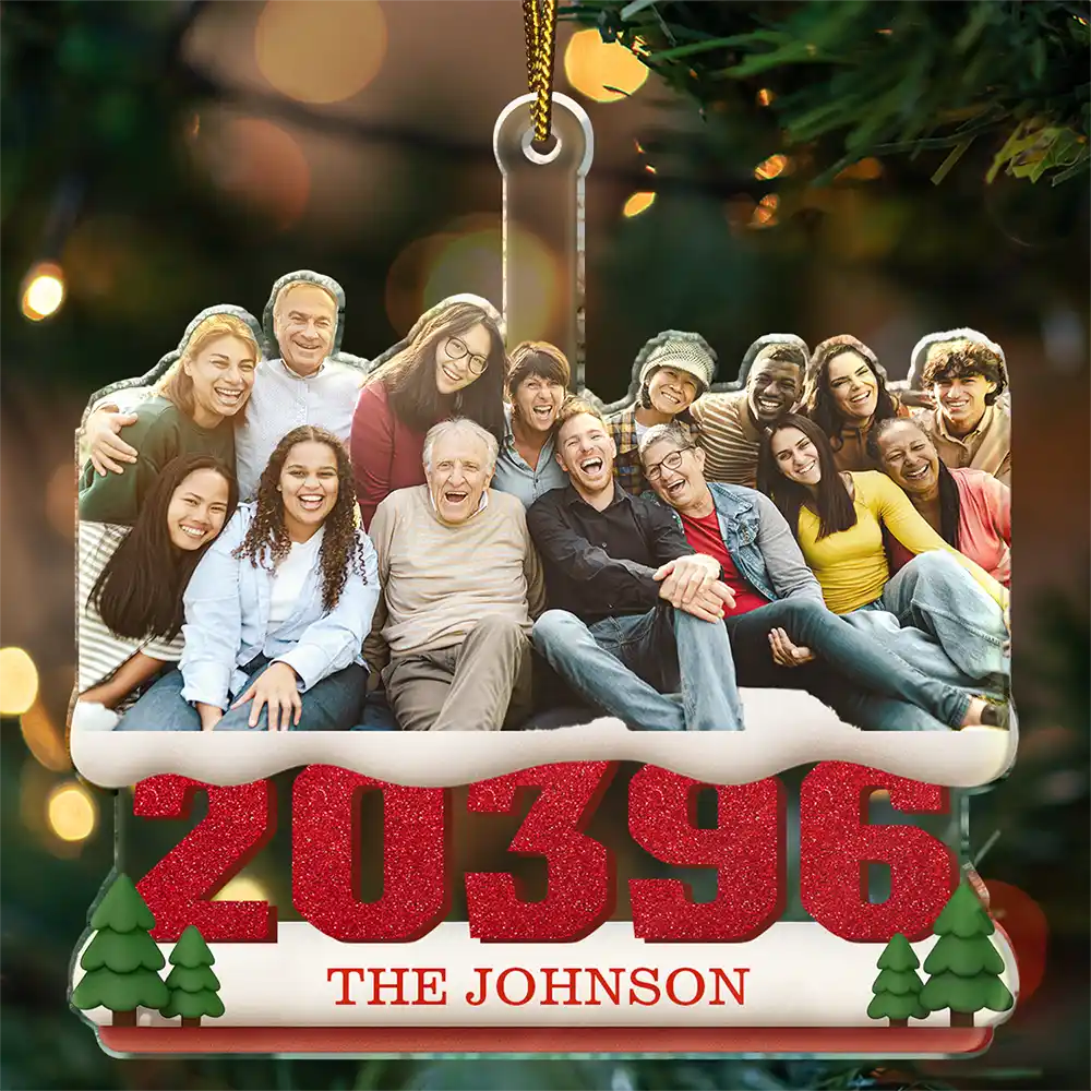 Custom Photo Family Sitting On Snow Zip Code - Personalized Custom Shaped Acrylic Ornament - Image 3