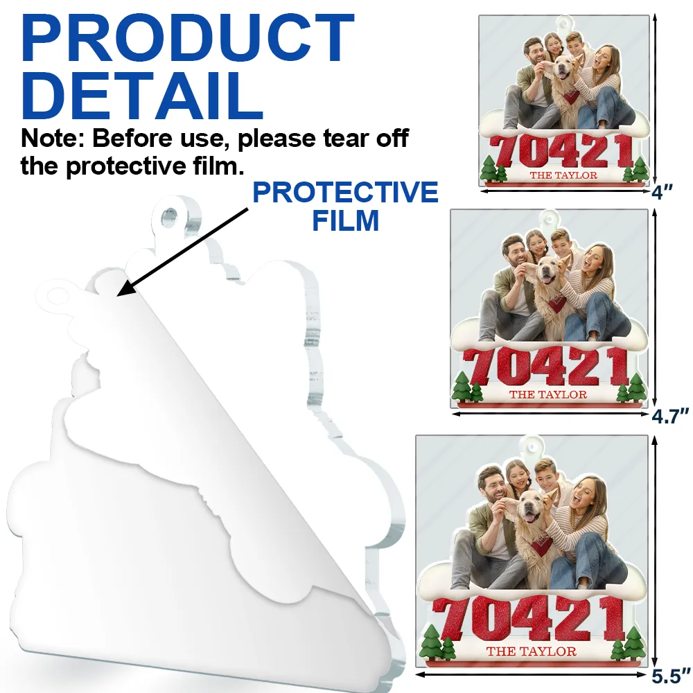 Custom Photo Family Sitting On Snow Zip Code - Personalized Custom Shaped Acrylic Ornament - Image 6