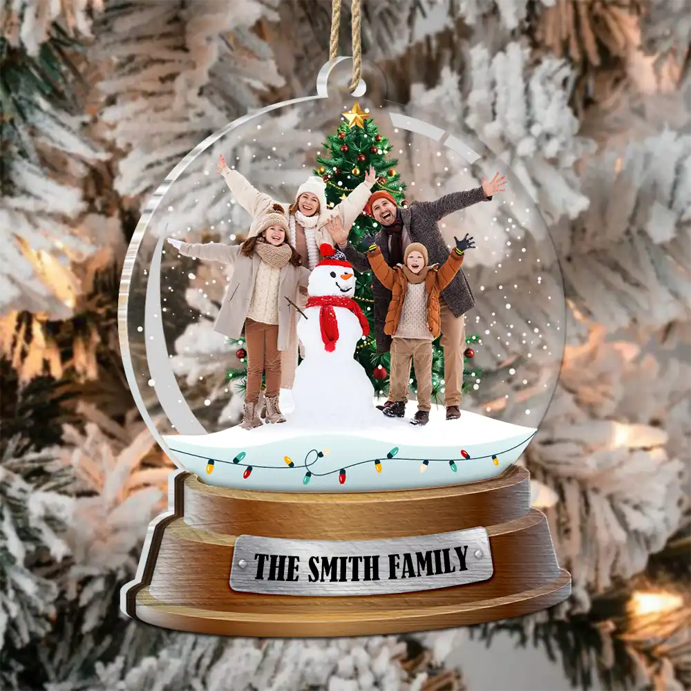 Custom Photo Family Snow Globe Winter Theme - Personalized 2-Layered Mix Ornament - Image 4
