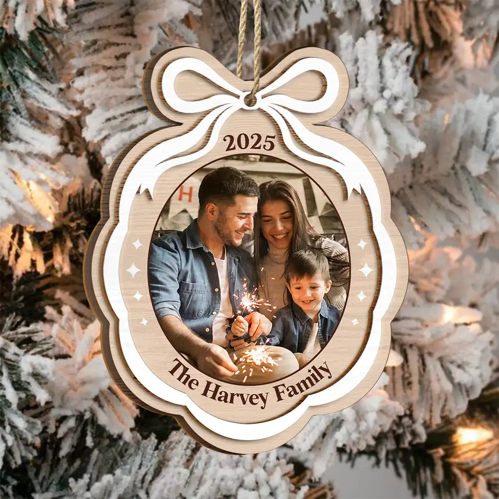 Custom Photo Family Where Life Begin Love Never Ends - Personalized 2-Layered Wooden Ornament - Image 3