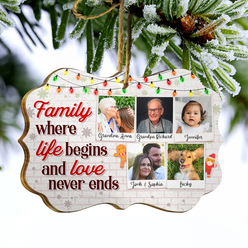 Custom Photo Family Where Life Begins And Love Never Ends - Christmas Gift For Family - Personalized Custom Wooden Ornament - Image 3