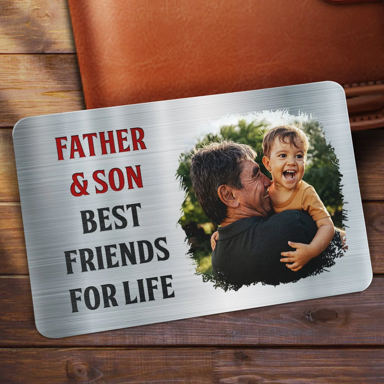 Custom Photo Father And Son Best Friends For Life - Gift For Dad, Father, Grandpa - Personalized Aluminum Wallet Card - Image 2