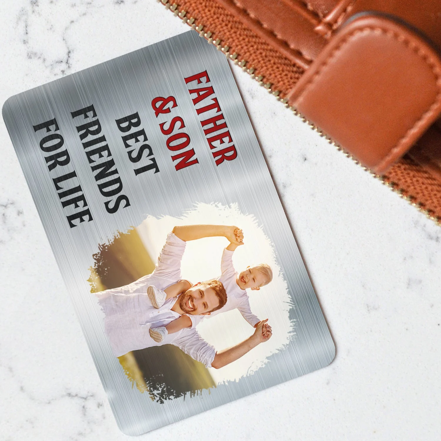 Custom Photo Father And Son Best Friends For Life - Gift For Dad, Father, Grandpa - Personalized Aluminum Wallet Card - Image 3