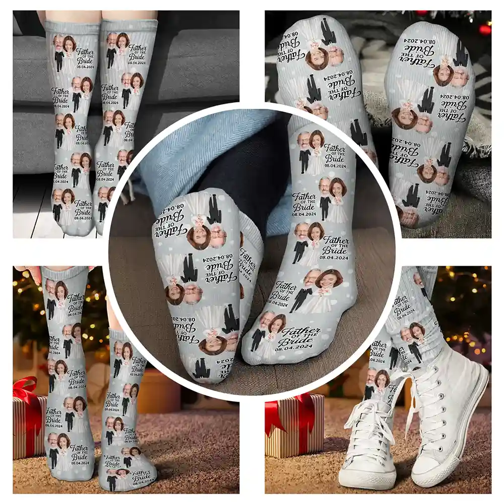 Custom Photo Father Of The Bride - Personalized Socks - Image 5