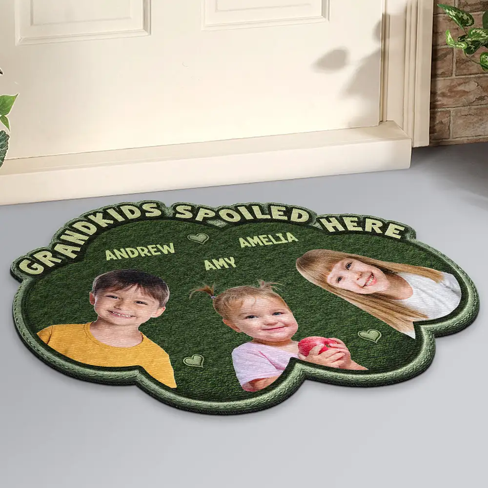 Custom Photo Faux Embroidery Effect Grandkids Spoiled Here - Personalized Custom Shaped Doormat - Image 3