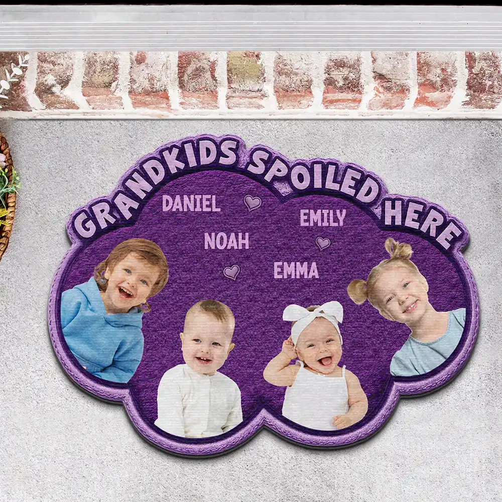 Custom Photo Faux Embroidery Effect Grandkids Spoiled Here - Personalized Custom Shaped Doormat - Image 4