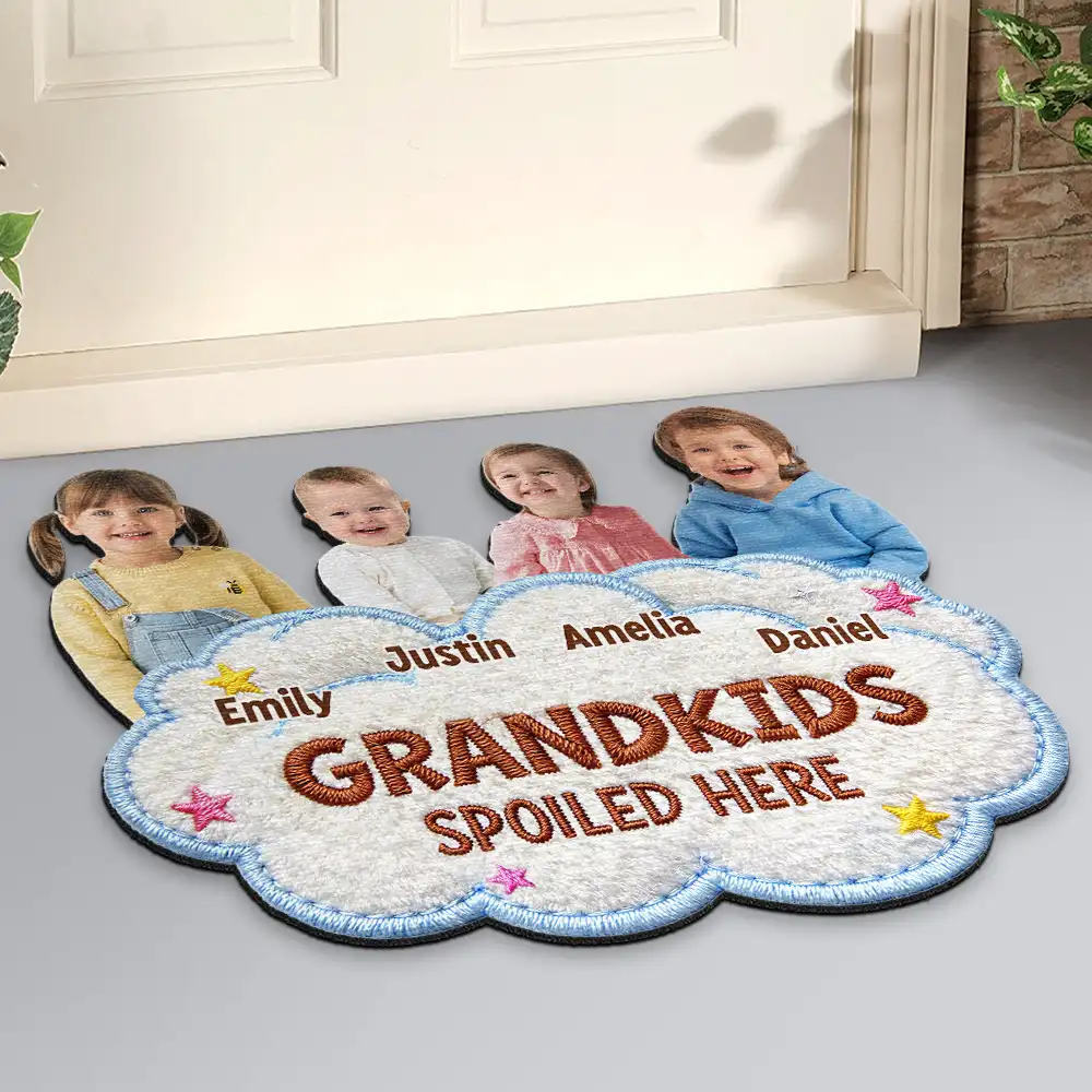 Custom Photo Faux Embroidery Effect Spoiled Grandkids Live Here - Personalized Custom Shaped Doormat - Image 3