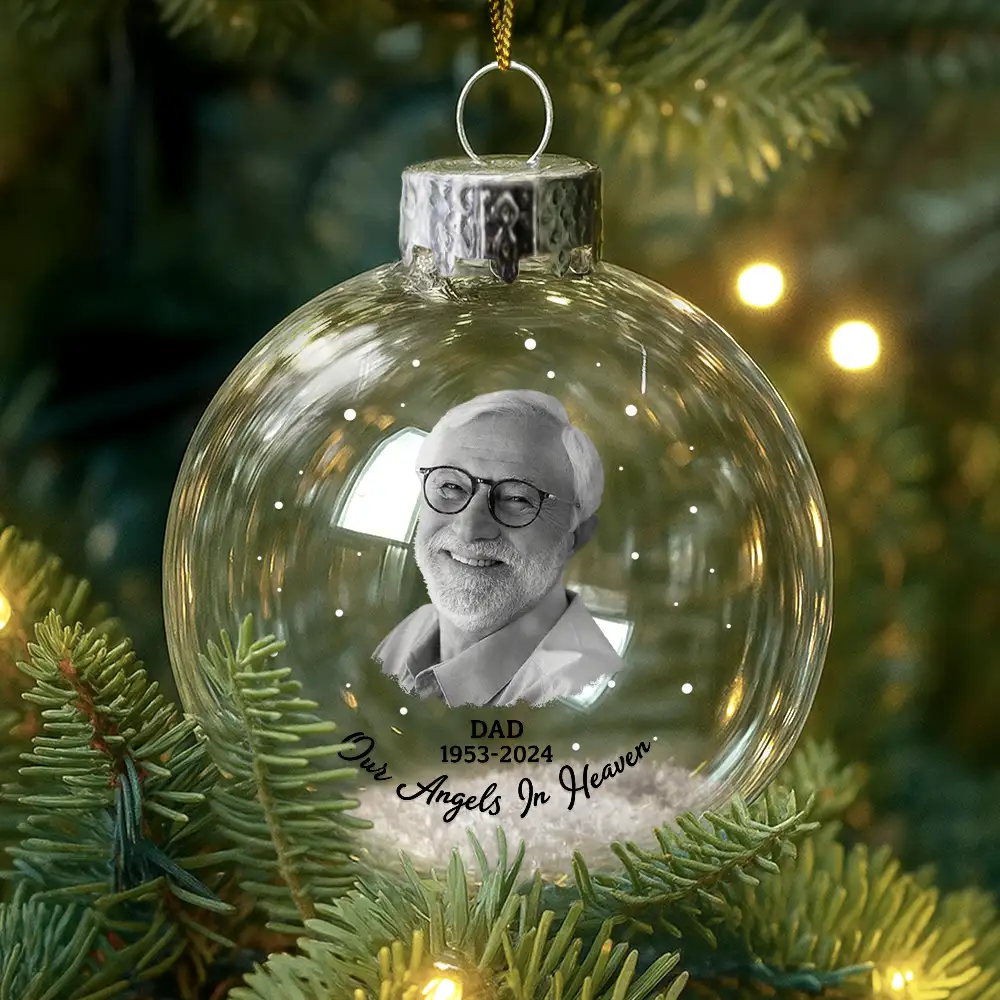 Custom Photo Feathers Appear When Dad Is Near - Personalized Glass Bauble Ornament - Image 3