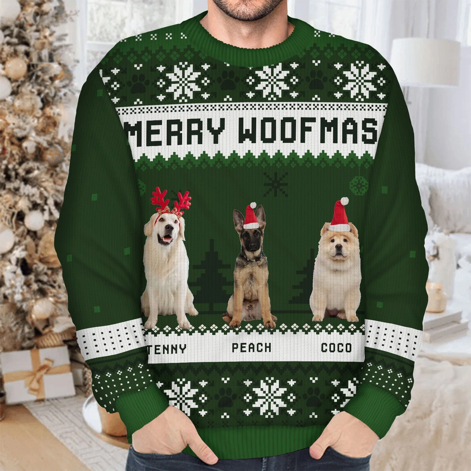 Custom Photo Feliz Navidog Merry Woofmas - Christmas Gift For Dog Lovers - Personalized Unisex Ugly Sweater - Image 5