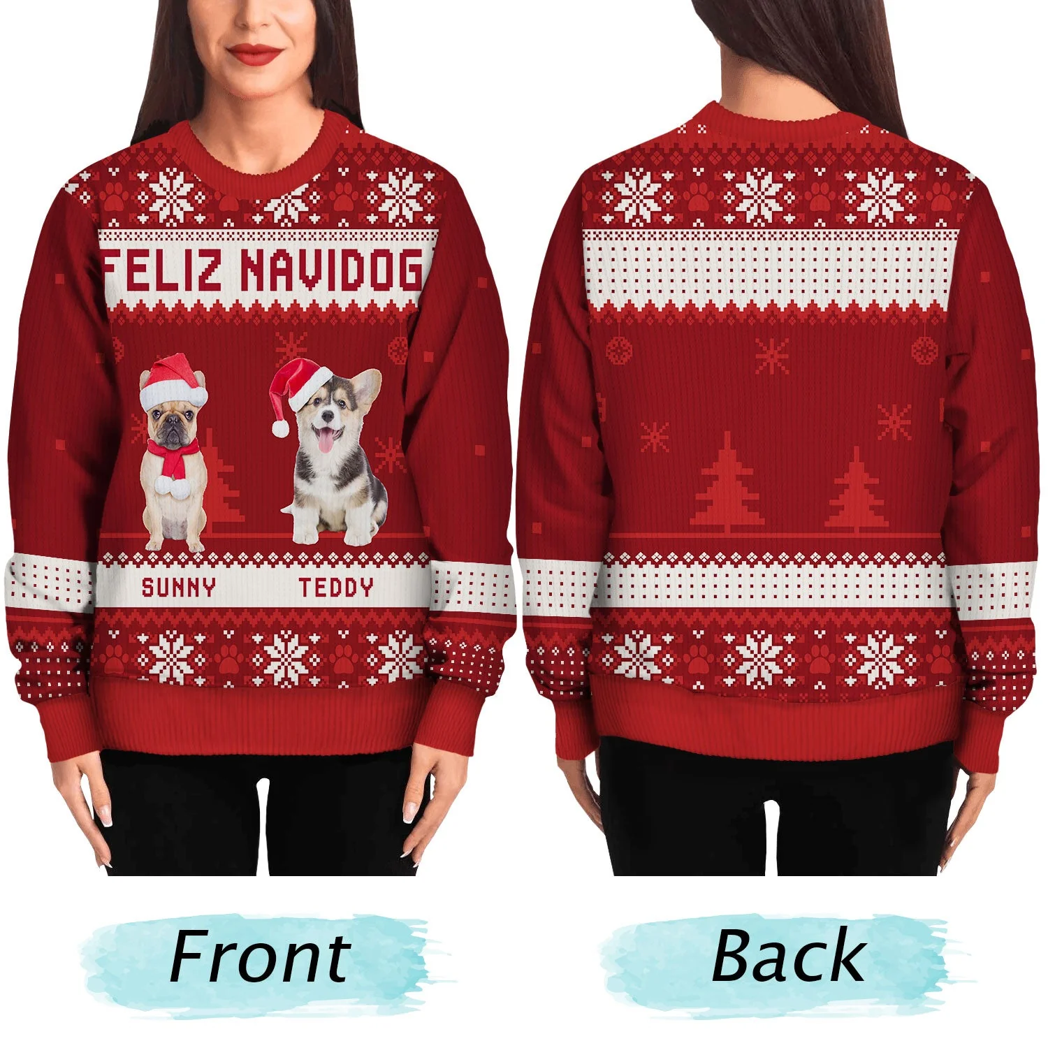 Custom Photo Feliz Navidog Merry Woofmas - Christmas Gift For Dog Lovers - Personalized Unisex Ugly Sweater - Image 6