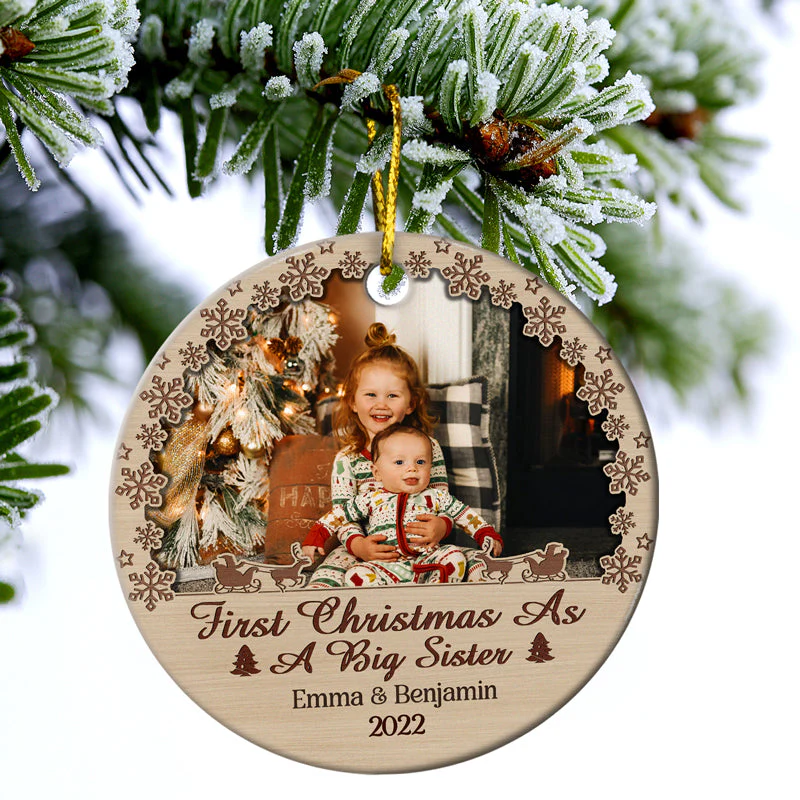 Custom Photo First Christmas As Mom Dad Grandparents - Christmas Gift For Family - Personalized Custom Circle Ceramic Ornament - Image 3