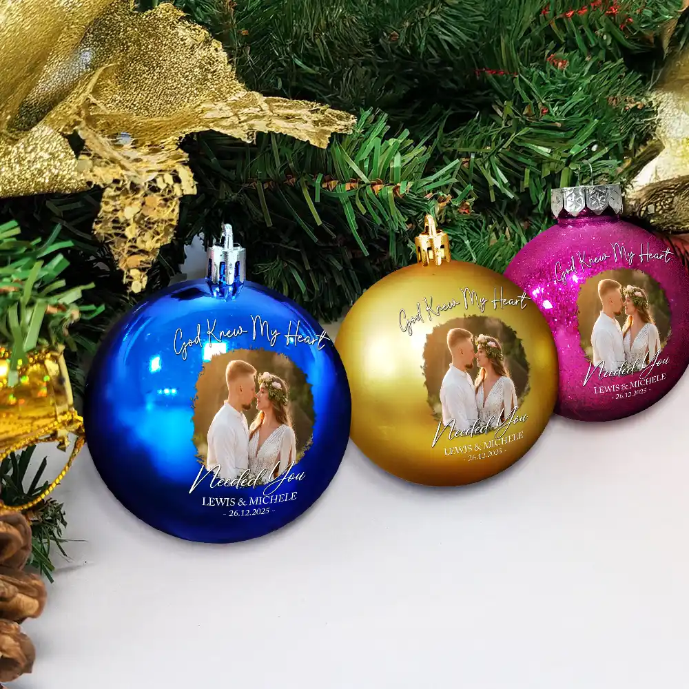 Custom Photo First Christmas As Mr & Mrs Couples - Personalized Ball Ornament - Image 4