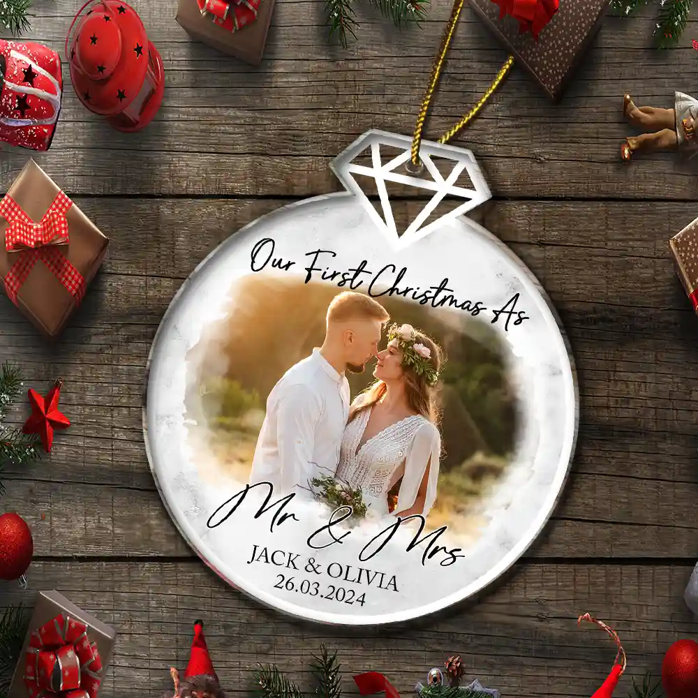 Custom Photo First Christmas As Mr & Mrs Couples - Personalized Custom Shaped Acrylic Ornament - Image 5