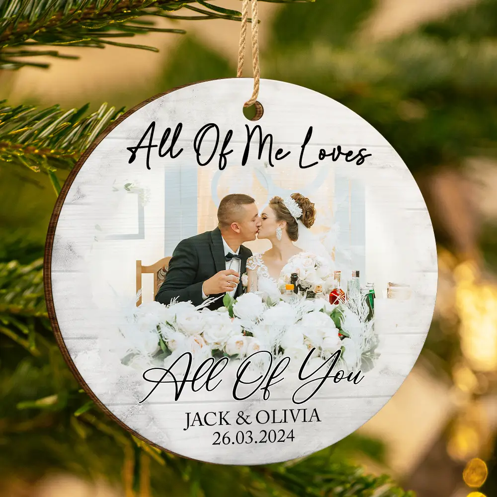 Custom Photo First Christmas As Mr & Mrs Couples - Personalized Custom Shaped Wooden Ornament - Image 3