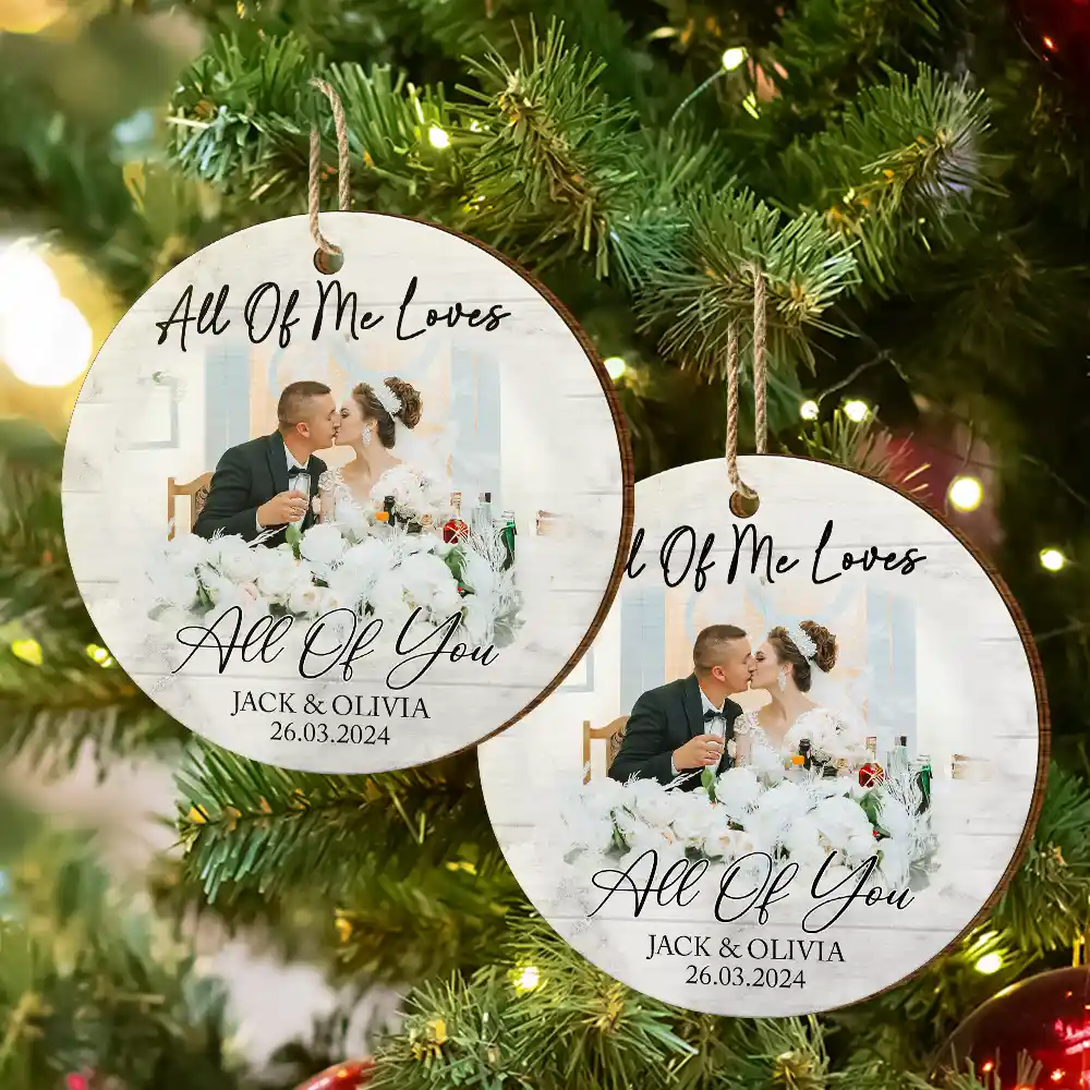 Custom Photo First Christmas As Mr & Mrs Couples - Personalized Custom Shaped Wooden Ornament - Image 6