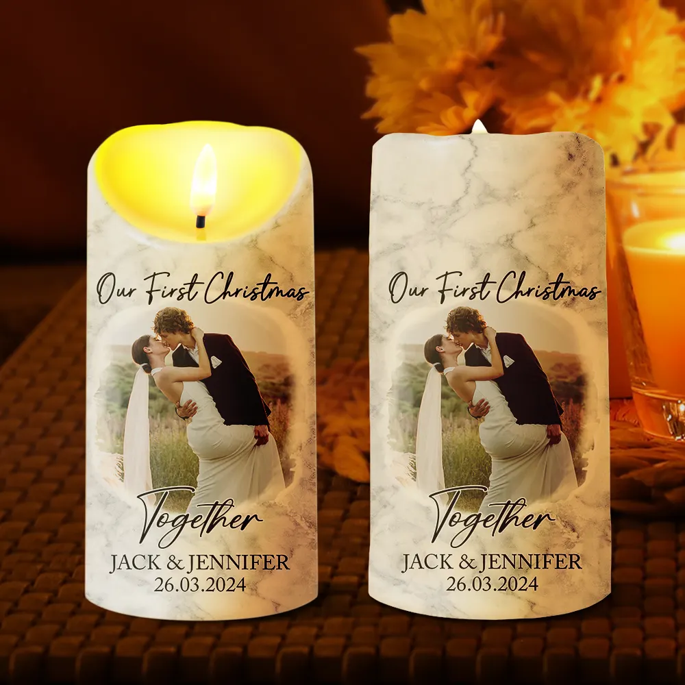 Custom Photo First Christmas As Mr & Mrs Couples - Personalized Flameless LED Candle - Image 2