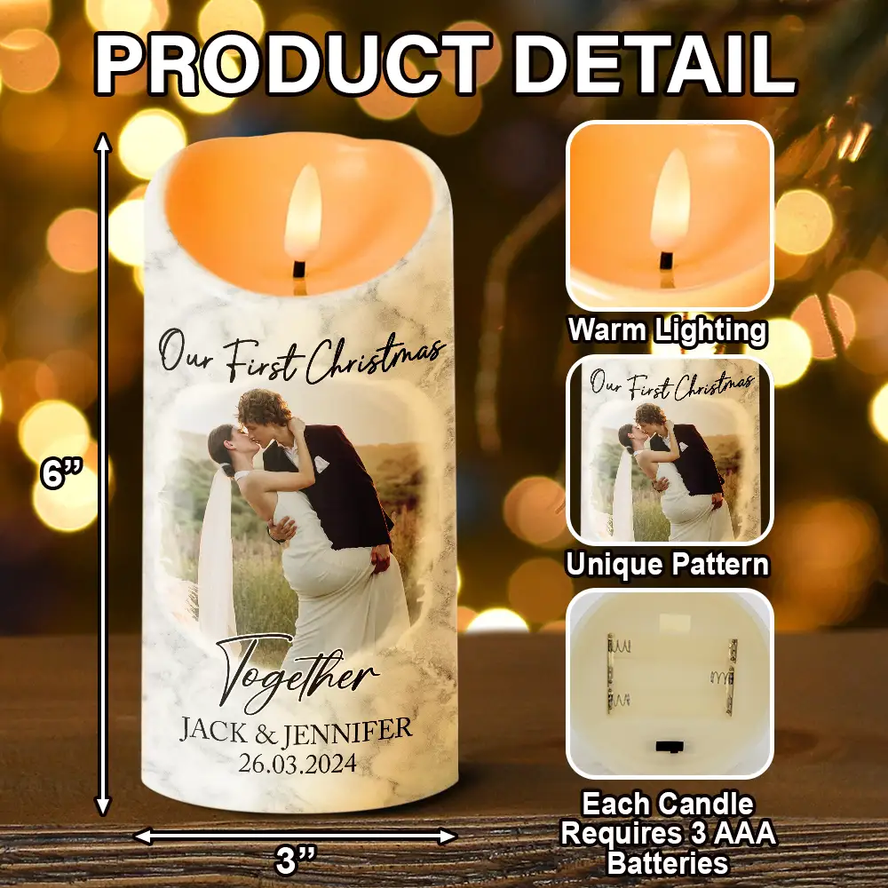 Custom Photo First Christmas As Mr & Mrs Couples - Personalized Flameless LED Candle - Image 5