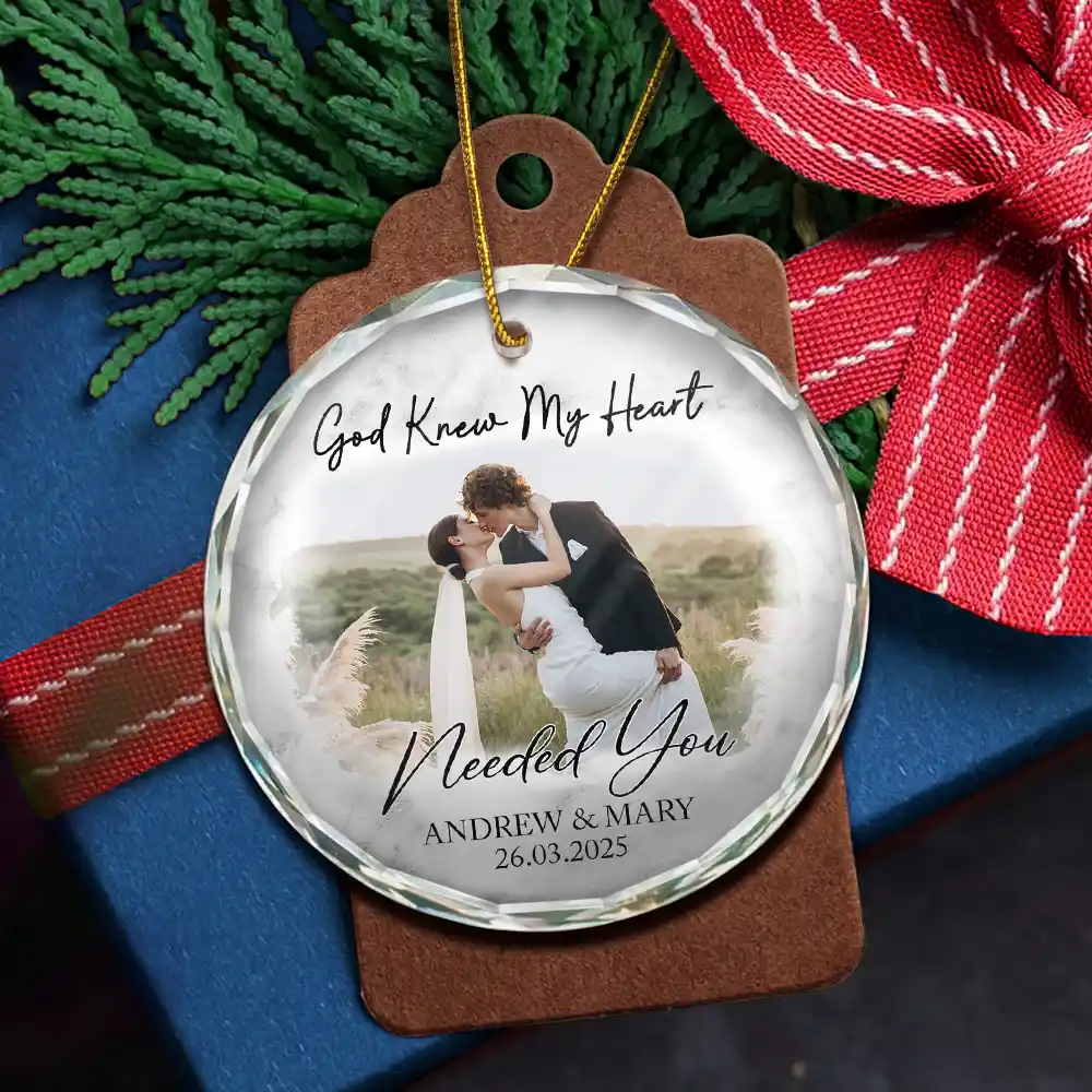 Custom Photo First Christmas As Mr & Mrs Couples - Personalized Glass Ornament - Image 5
