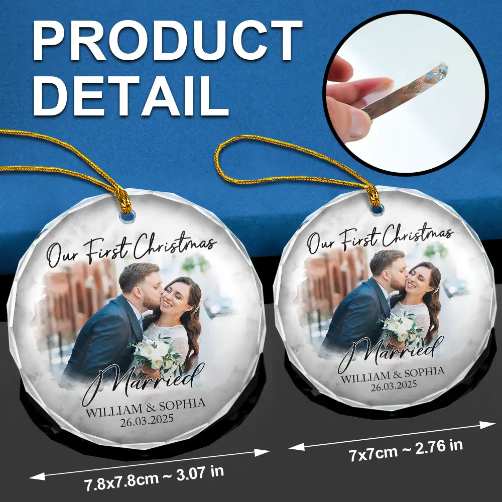 Custom Photo First Christmas As Mr & Mrs Couples - Personalized Glass Ornament - Image 6