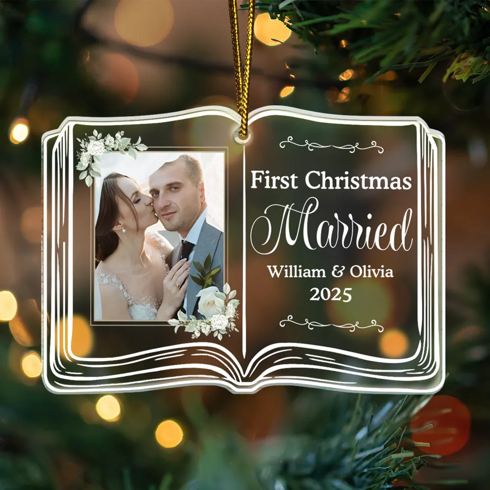 Custom Photo First Christmas As Mr. & Mrs. Memory Book - Personalized Custom Shaped Acrylic Ornament - Image 3