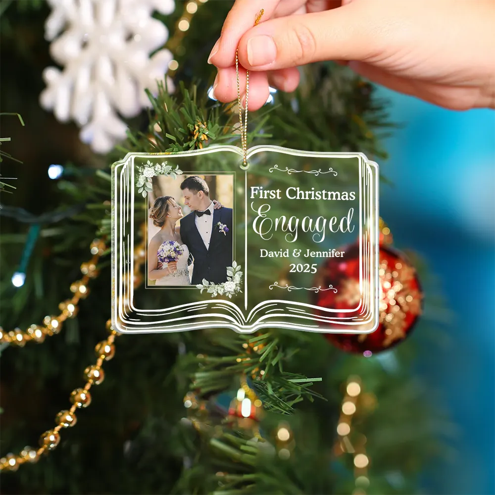 Custom Photo First Christmas As Mr. & Mrs. Memory Book - Personalized Custom Shaped Acrylic Ornament - Image 4